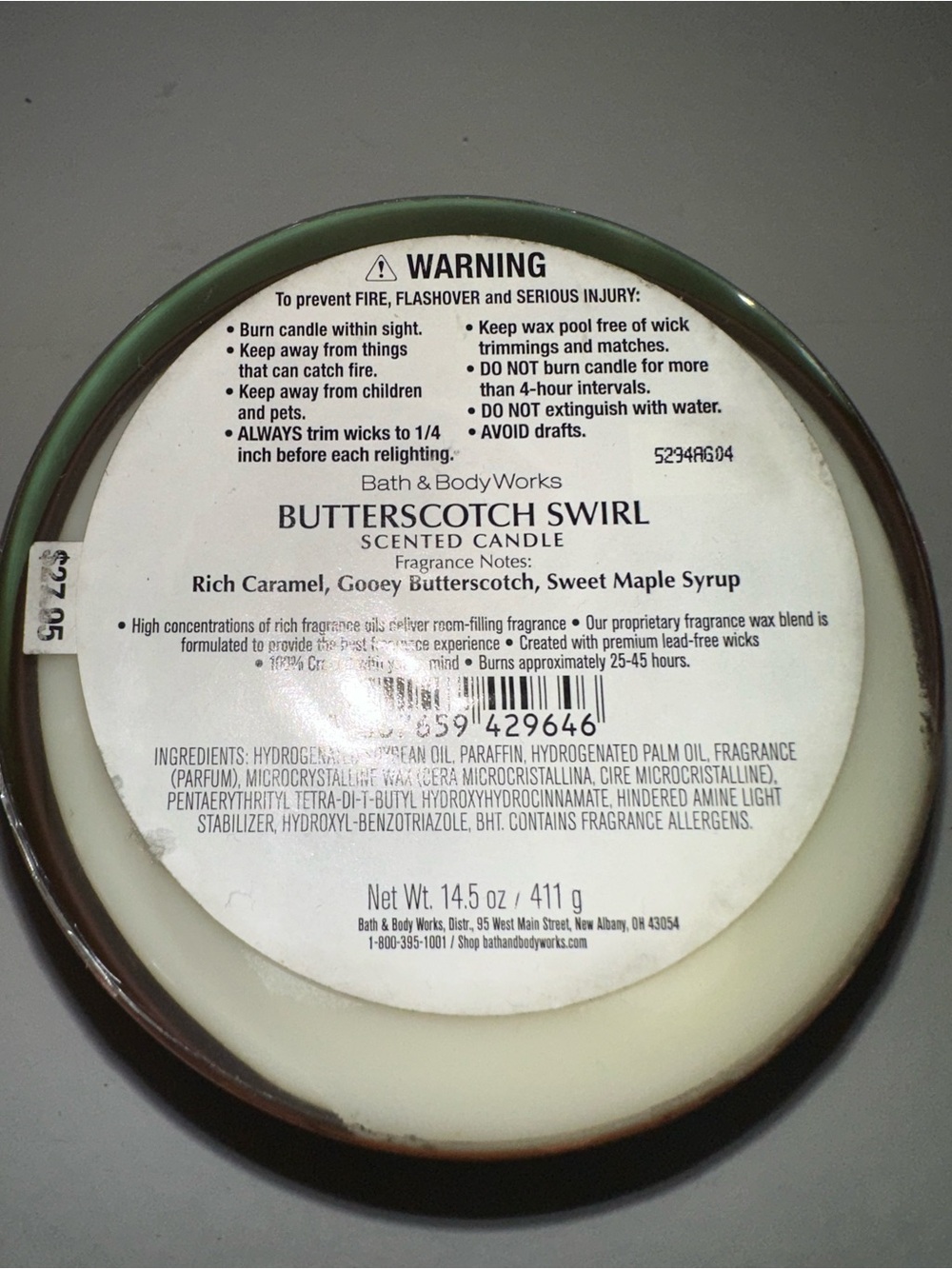 Bath & Body Works Butterscotch Swirl Three Wick Candle - Picture 4 of 4